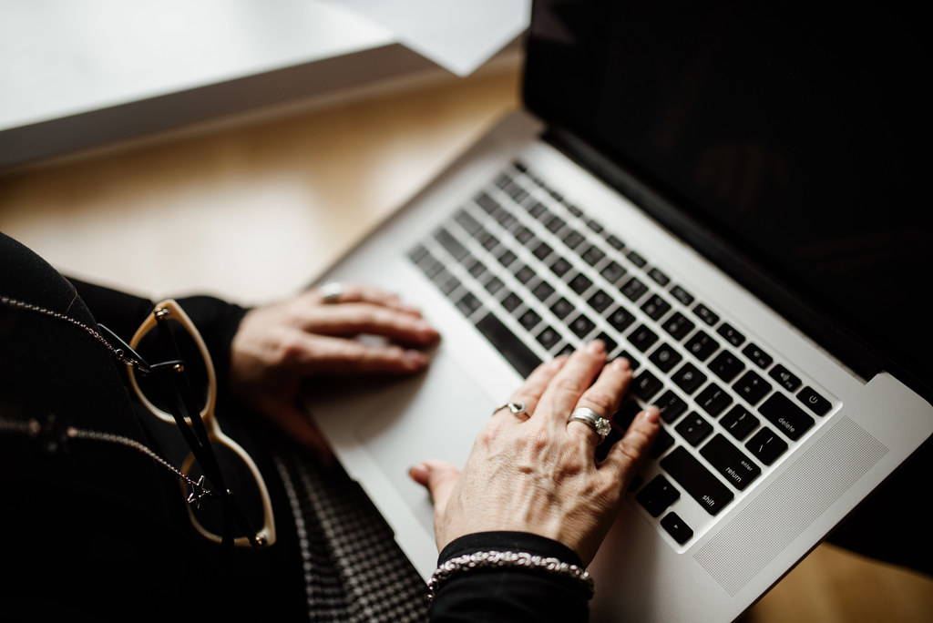 A designer working at her desk